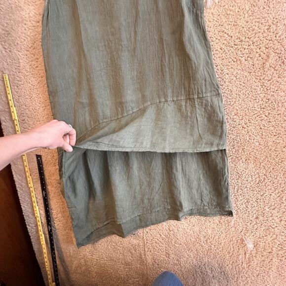 Bella Amore Linen Dress Sz 3X Lagenlook Midi Tiered Ruffle Green Boho Italy Made - Picture 9 of 16